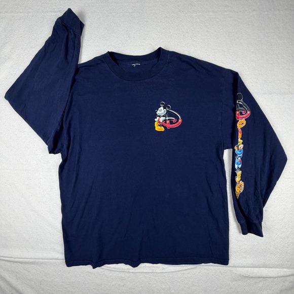 Disney Other - Disney Mickey Mouse Long Sleeve Shirt Navy Blue Character Sleeve Graphic Mens L